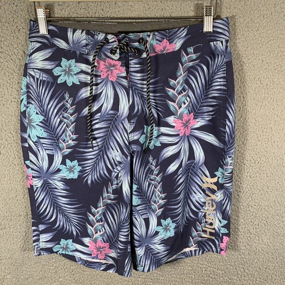 Hurley Board Short Men's Size 28 Swim Shorts Floral Blue Obsidian EUC - Picture 1 of 6